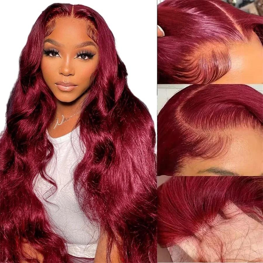 

Body Wave Lace Frontal Wig 99j Color 12a Grade 100 % Human Hair Wigs Pre Plucked Lace Front Wigs Human Hair