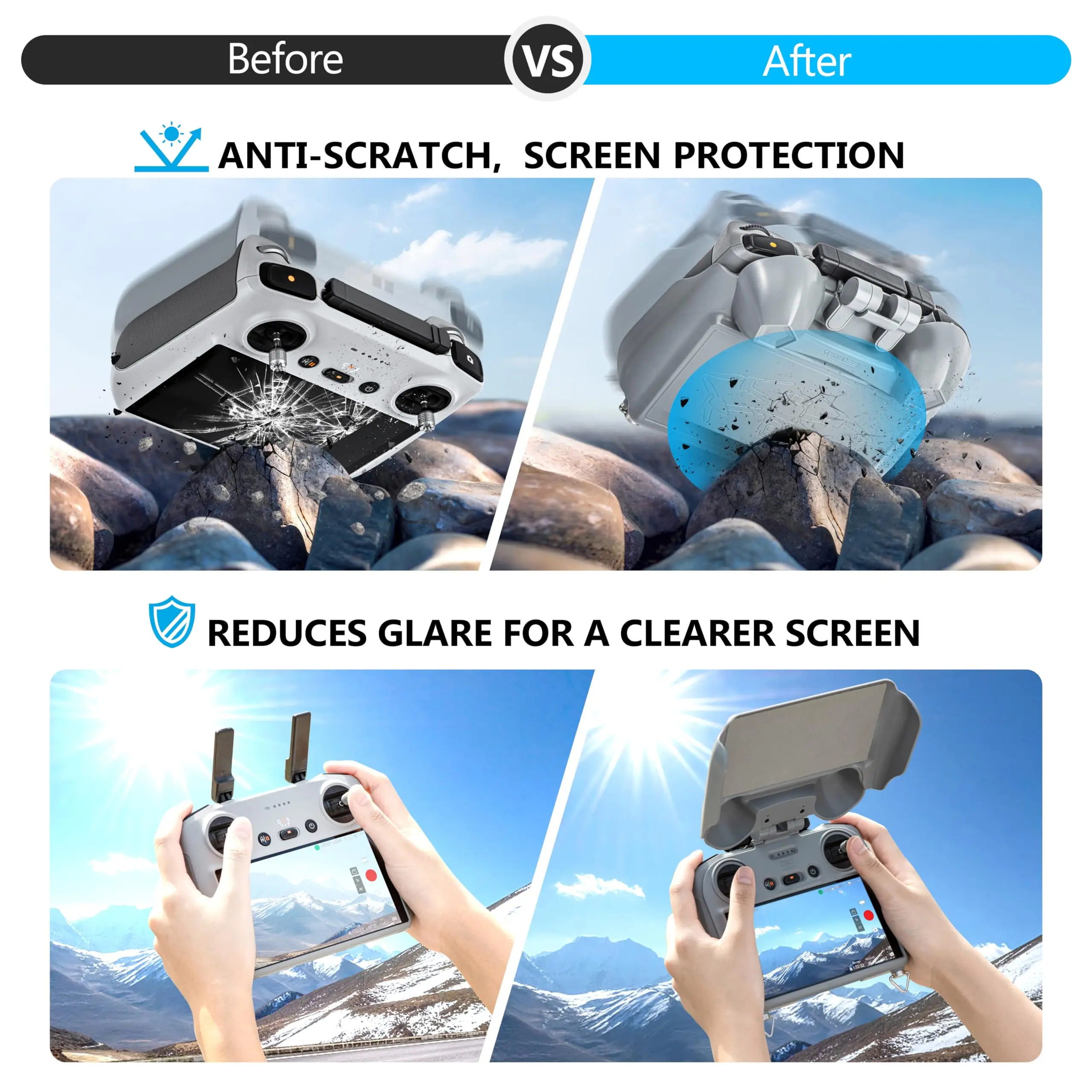 Mini 4 Pro Sun Hood for DJI RC 2 Controller 3-IN-1 Sunshade Joysticks Screen Protector for DJI Mini 4 Pro/Air 3S Accessories