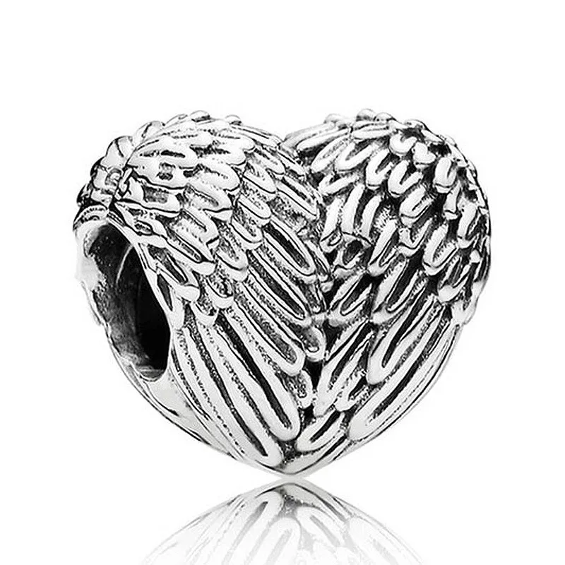 

Original Moments Cute Love Heart Angelic Feathers Beads Charm Fit Pandora 925 Sterling Silver Bracelet Bangle Diy Jewelry