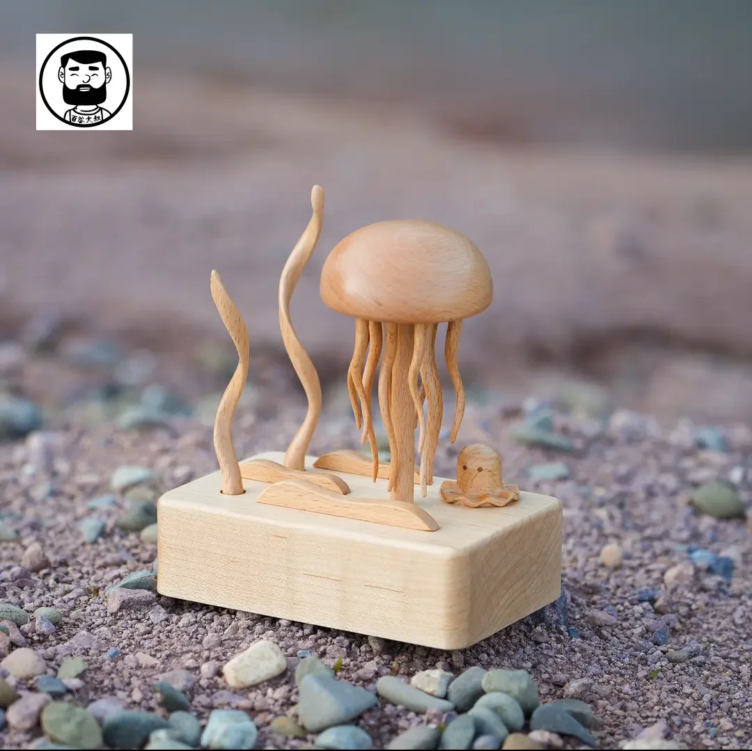 Wooden Automata Jellyfish Mechanical Office Desk Decoration 