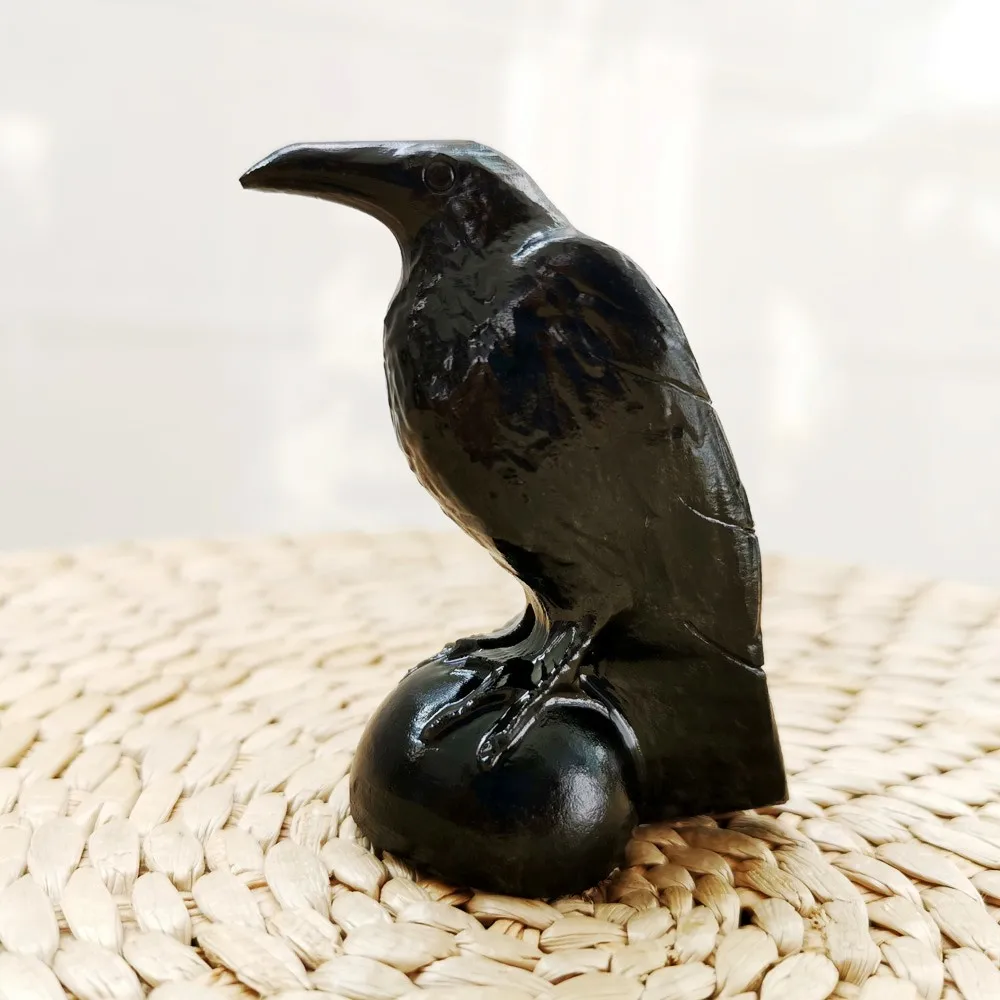 

Natural Crystal obsidian crow Gemstone carvings black ravens Reiki Energy Gemstone Ornaments Home Decor