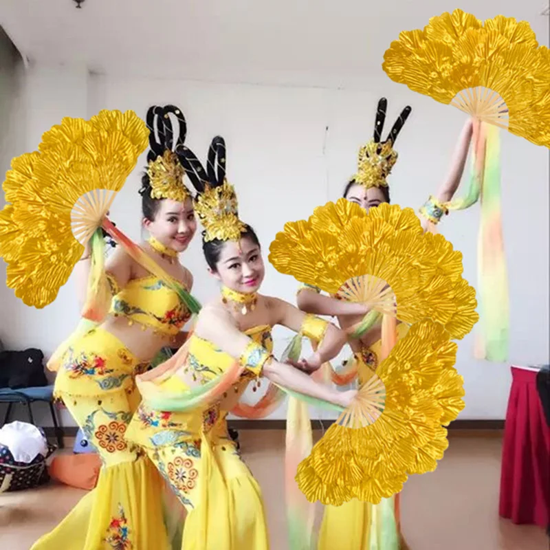 

Large Foldable Dance Fan Bright Gold Cloth Peony Petal Dance Fan Yangge Dancing Hand Fans Stage Performance Cosplay Props Decor