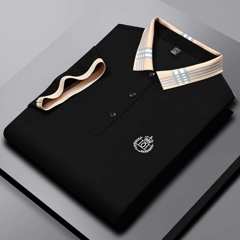 

High Elastic Polo Shirt Men's 2024 Summer New Anti-Wrinkle Ice Silk Business Thin Non-Ironing Lapel T-shirt