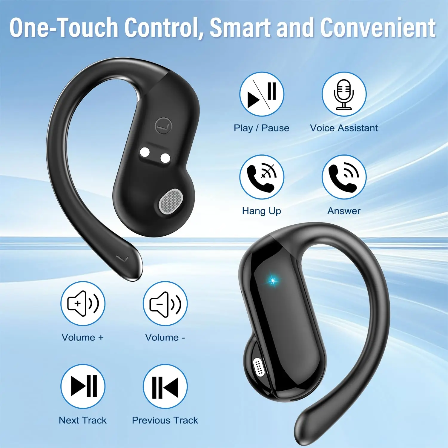 2026 Open-Ear Earbuds Bluetooth 5.4 Wireless Headphones 6.4g Ultra Light 14mm Driver ENC Mic 32H Battery IPX7 Waterproof Ear Hook Sport Running Cycling Gym iOS Android. 1
