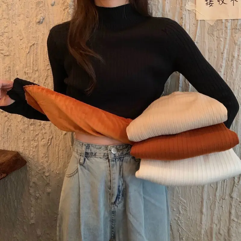 

Thick Warm Winter Sweater Slim Skinny Korean Fashion Long Sleeve Women Cropped Knitted Sweater Clothing Pullover Shirt Ladies