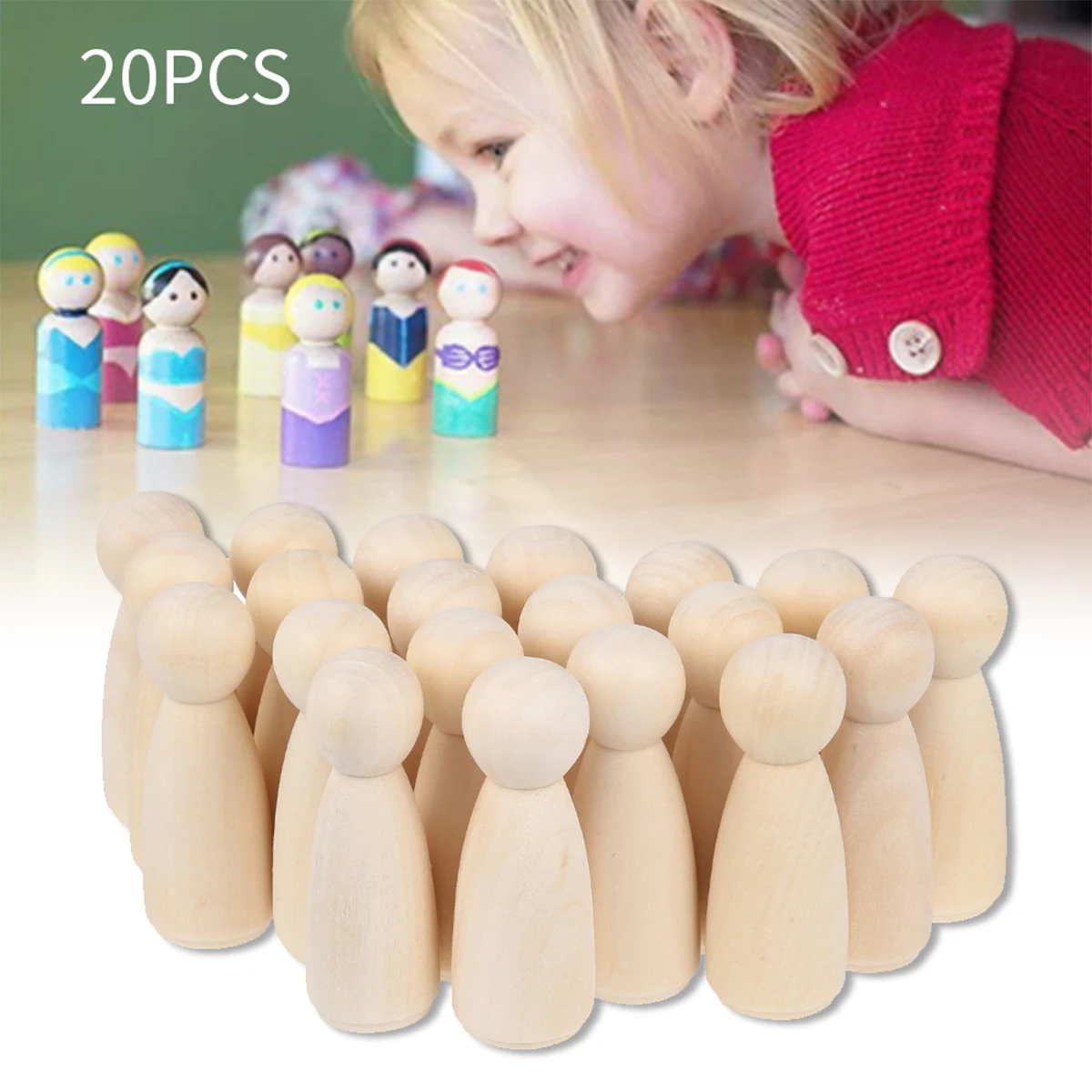 NUOBESTY 40-Pack Unfinished Wooden Peg Dolls - DIY Craft Painting Figures For Kids & Adults