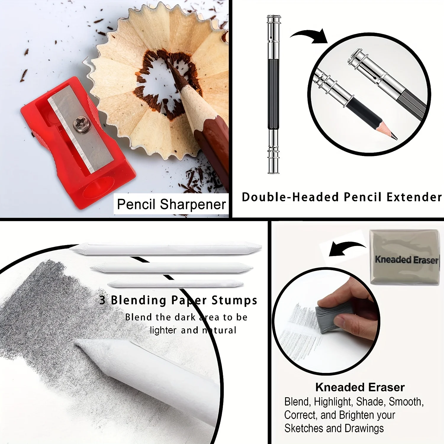 Drawing Pencils Sketch Pencil Professional Sketching Art Graphite Charcoal Blending Stump Pencils kit (29 art supplies) 4