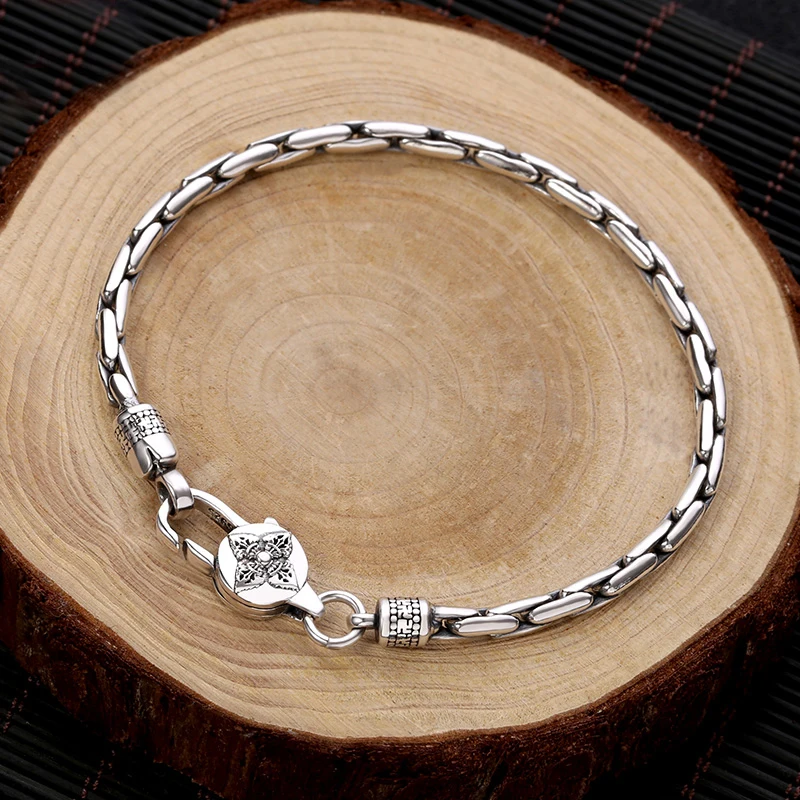 New Retro Vajra Buckle Snake Bone Men's Silver Bracelet Simple And Popular punk hiphop Fine Bracelet Jewelry Accessories gift