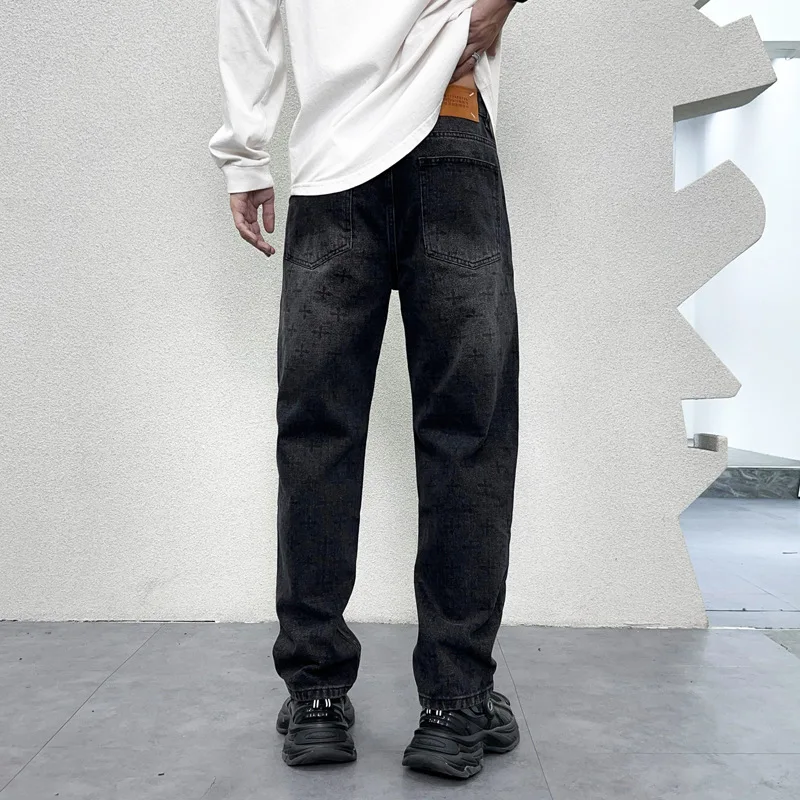 2024 Autumn American Street Printed Black Jeans Men's Loose Straight Fashion Hip-Hop Fashion Retro Y2K Pants 5