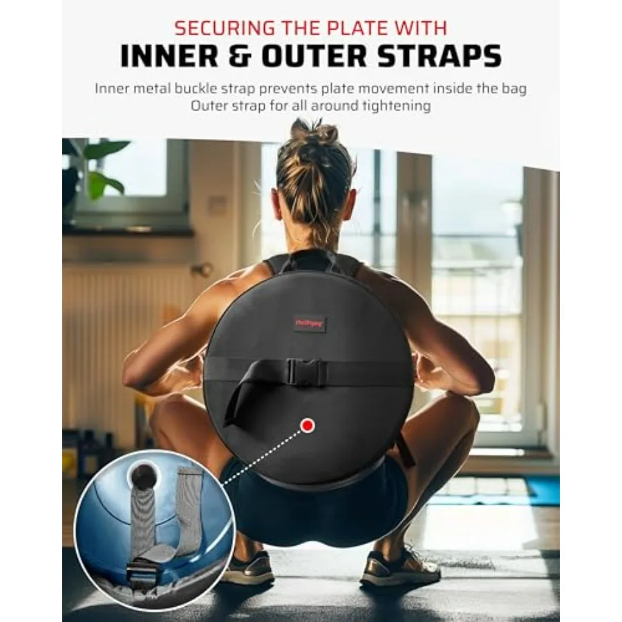 Weighted Backpack for Gym Weight Plate - for Pushups, Calf Raises, Squats, Wear on Back or Front, Fits Up to 17.5” Diameter, 2.5