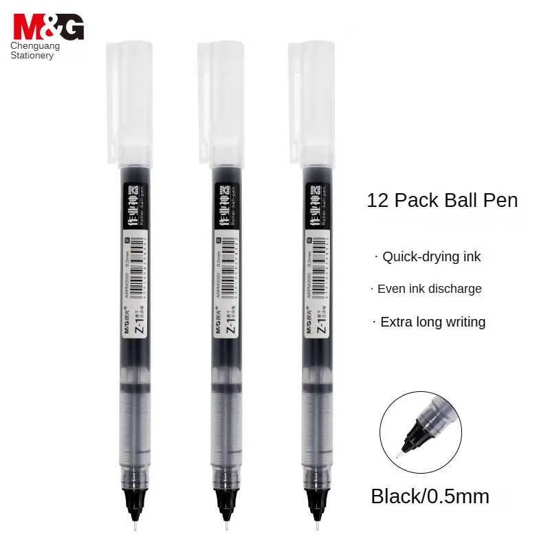 M&G 0.5mm Black Straight Liquid Roller Pen Quick Dry Straight Liquid Gel Pen for Student Office Writing 12 Piece 5