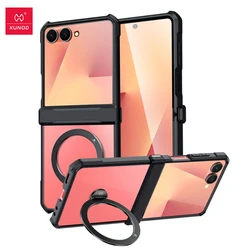 Shockproof Airbag Protective Shell with Acrylic, TPU, and Glass Back Cover - Galaxy Z Flip7 (Magnetic Stand Case)