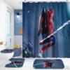 Boys Spider Man Anime Bath Shower Curtain Set 4pcs with Hooks Waterproof Bathroom Toilet Mat Lid Decor 4