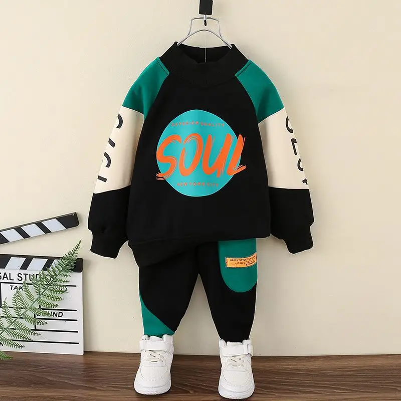 

1-9 Years Boys Autumn Winter Casual Sweatshirt Suit Letter Long Sleeve Tops Sweatpants Kids Clothes 2pcs Set Children Outfit
