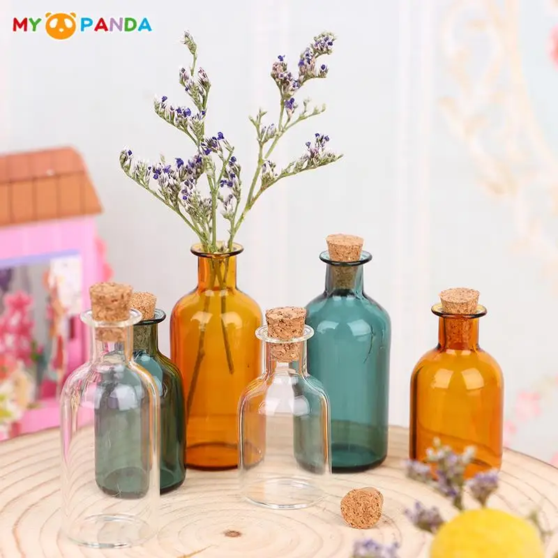 

1:12 Dollhouse Miniature Vase Storage jar Glass Bottle Cork Cover Tiny Jar Vials Model Dollhouse Decor Accessories Kids Play Toy