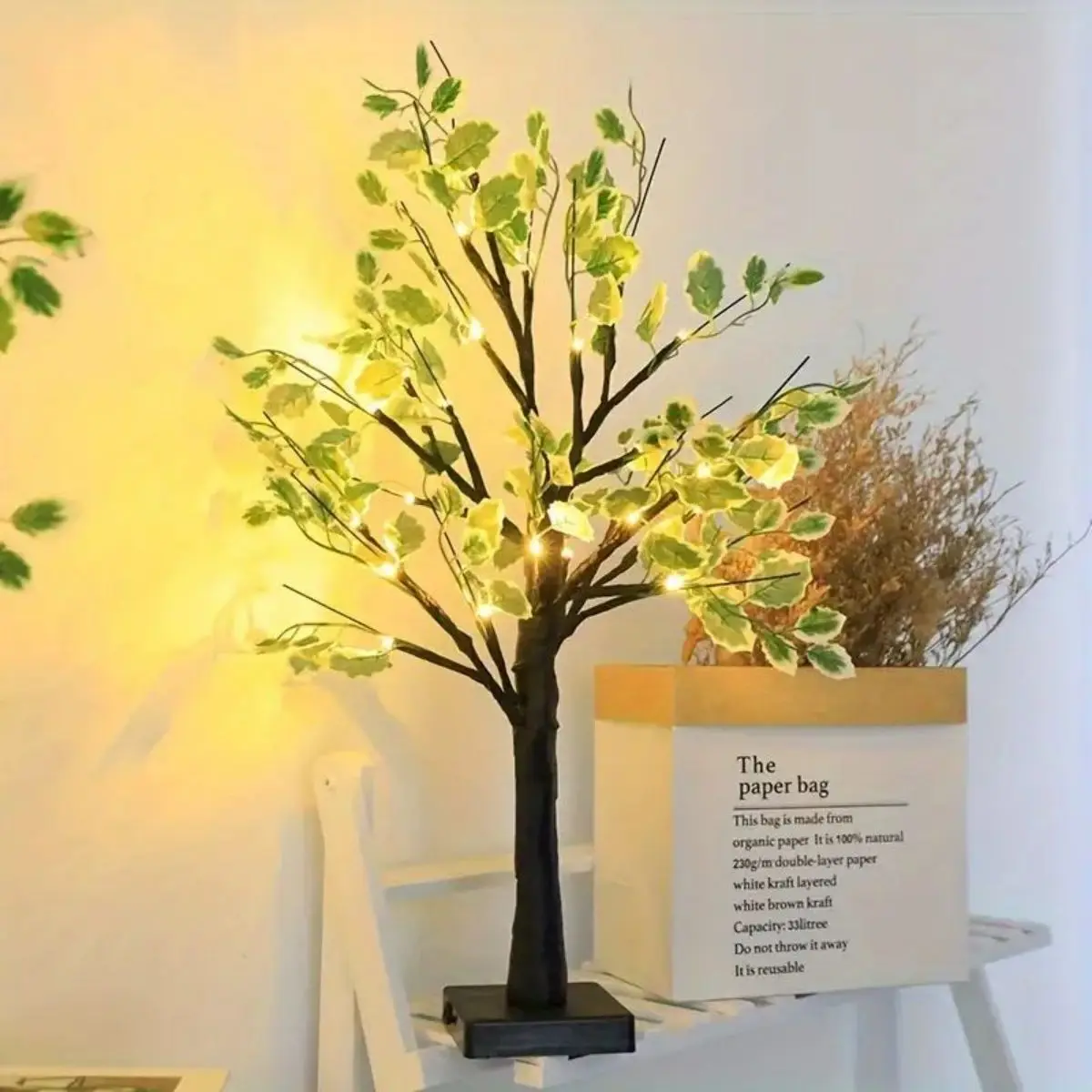24 LED green leaf artificial birch light, battery operated decorative light for Christmas and holiday decoration 6
