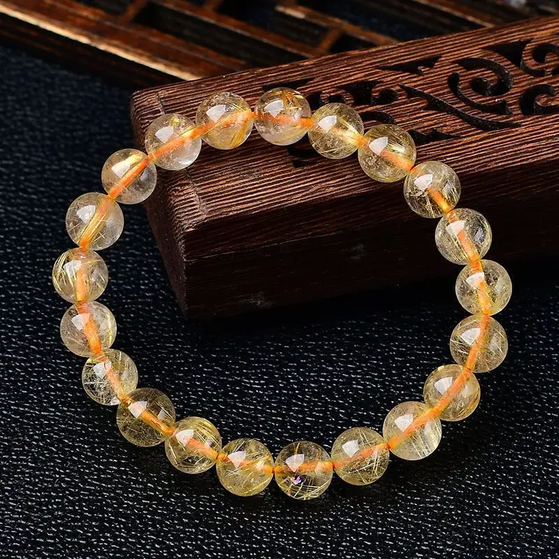 Natural Brazilian Blonde Crystal Rutile Quartz Bracelet Unisex Full Blonde HandString for Men and Women Gold High-grade Jewelry