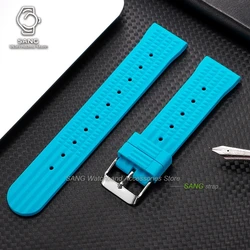 Premium Silicone Waterproof Watch Strap - Soft Rubber Sport Replacement Wristband - Black Buckle (Lake blue)