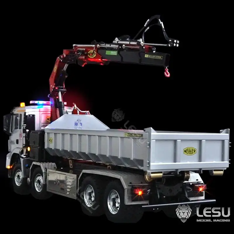 LESU 1/14 Simulation truck remote control model Metal toy hydraulic ro-ro truck crane full unloading paint 4