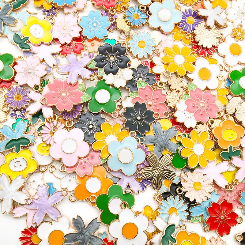 Mixed 20/30/50pcs Floral Series Flowers Charms Assorted Enamel Pendants For Jewelry Making DIY Necklace Bracelet Earrings Making