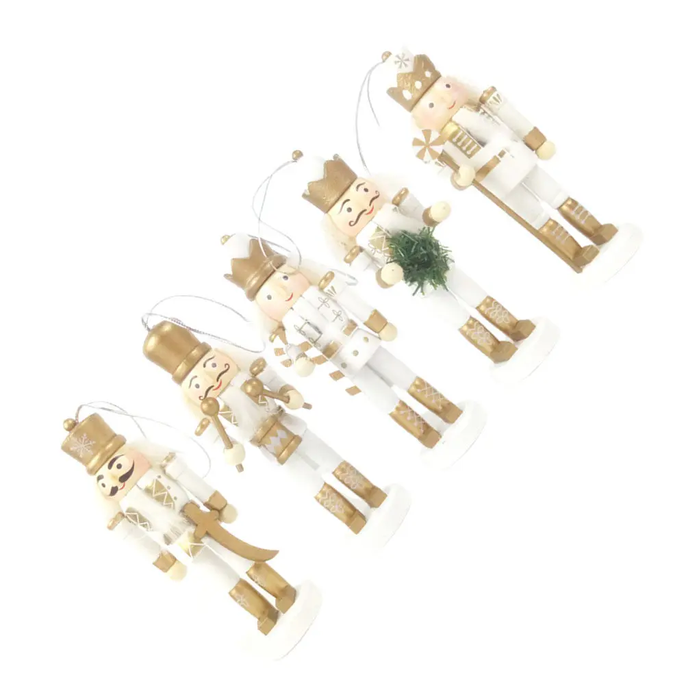 5Pcs 나무 호두까기 인형 군인 크리스마스 장식 프리미엄 페인트 휴대용 장식품 어린이 생일 선물 세트