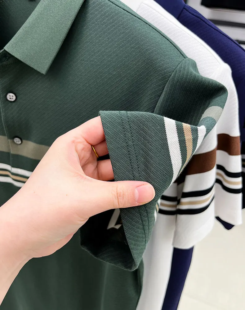 Light luxury brand striped decoration short sleeve polo shirt fashion embossed summer comfort breathable casual men's T-shirt 23 Sdbc6e27619cf4787a168d39217abec06A