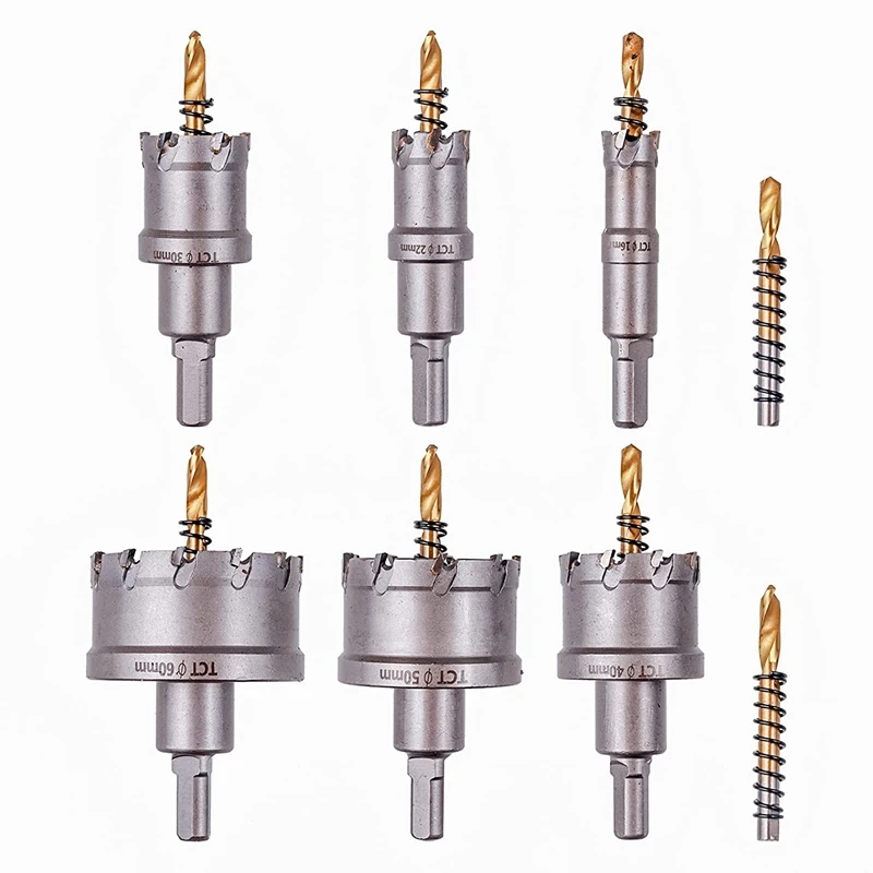 

AT35 6Pcs TCT Drill Bit Hole Saw Set 16-60 Mm, With 2Pcs Center Drill Bit, For Hard Metal, Stainless Steel, Wood, Plastic