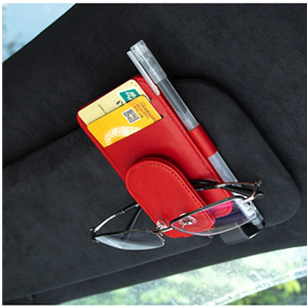 Premium Leather Multifunctional Car Sunshade Storage Clip