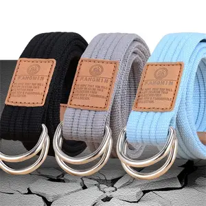 Drizzte Mens Belt Big Tall Plus Size 100-180cm 43-71inch Double D Loop Ring  Canvas Fabric Cloth Jeans Grey