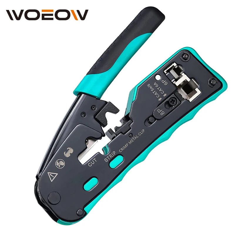 

WoeoW Pass Through RJ45 Crimp Tool Cat5e Cat6 Cat6a Cat7 Crimping Tool for RJ11/RJ12 Standard, RJ45 Pass Through Connectors