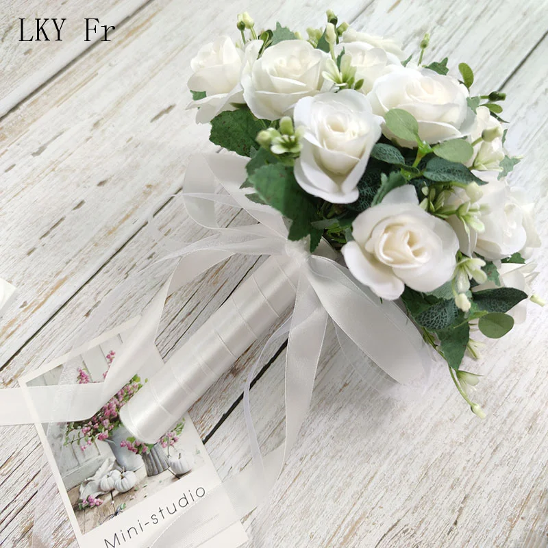 17cm Small Wedding Bouquet for Bridesmaid Bride Bouquets Silk Roses Artificial Flower Girls Mariage Accessories Table Decoration