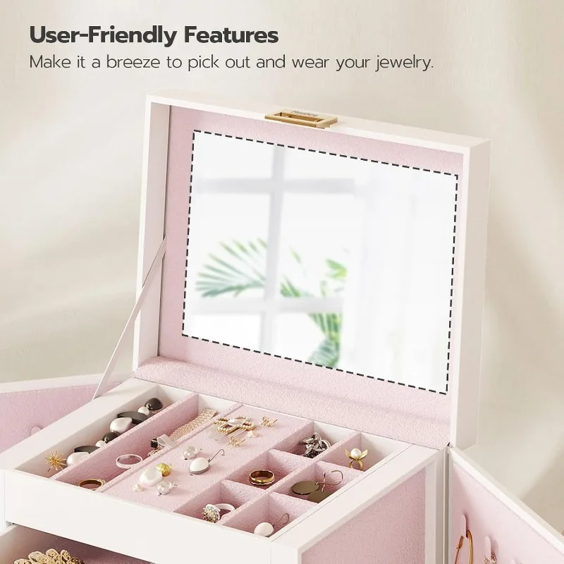 Jewelry Box with Mirror – Large-Capacity Jewelry Organizer Case with Multiple Compartme... - SKU JBM08158 - UGI Packaging