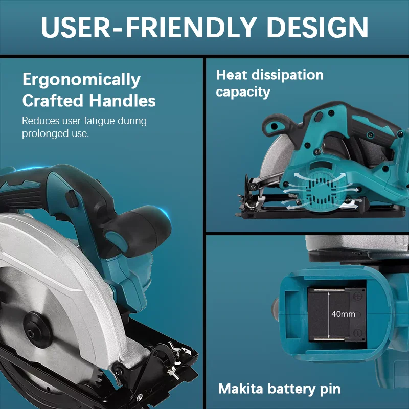 5000R/MIN 0-45 Degree Cordless Circular Saw Professional Woodworking Saw Brushless Motor Suitable Fit 18V Makita Battery 5