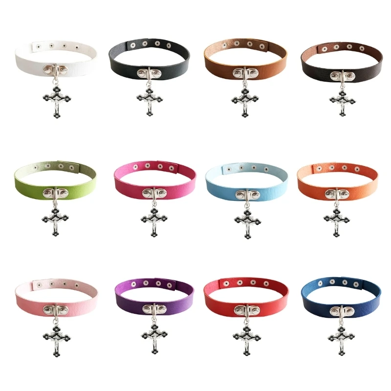 

Punk Round Gothic Rivet Choker Necklace PU Leathers Neck Collar for Womens NEW