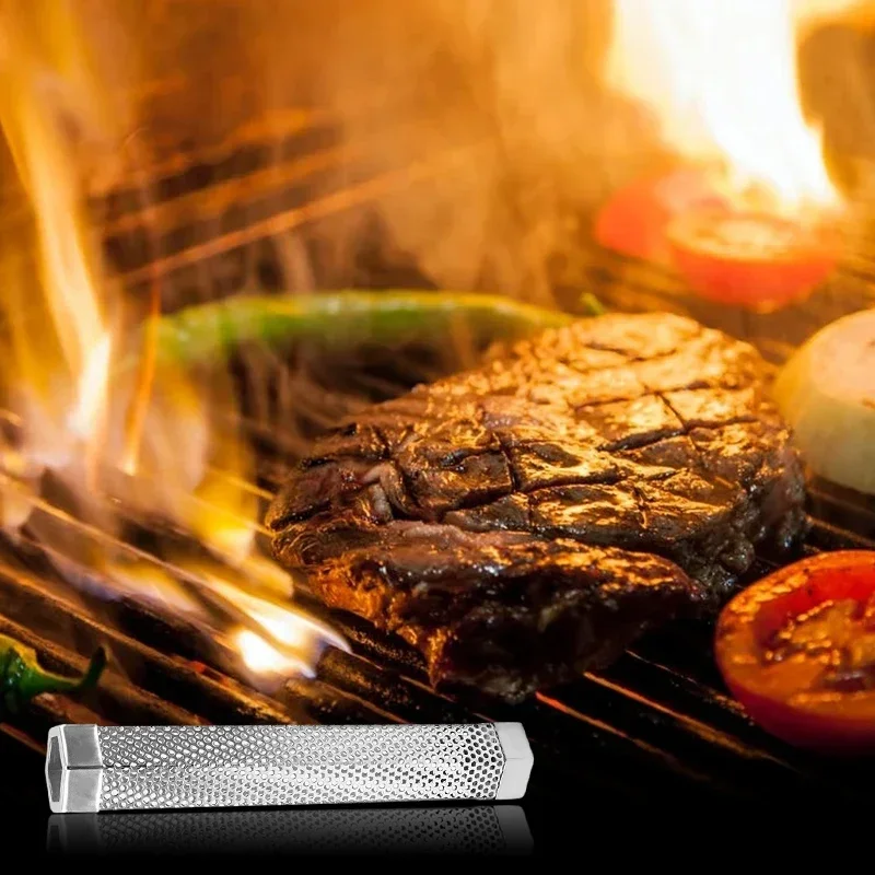 Stainless Steel BBQ Smoker Grill Tube Perforated Mesh Smoker Tube Filter Gadget Generator Pellet Smoking BBQ Accessories Tools