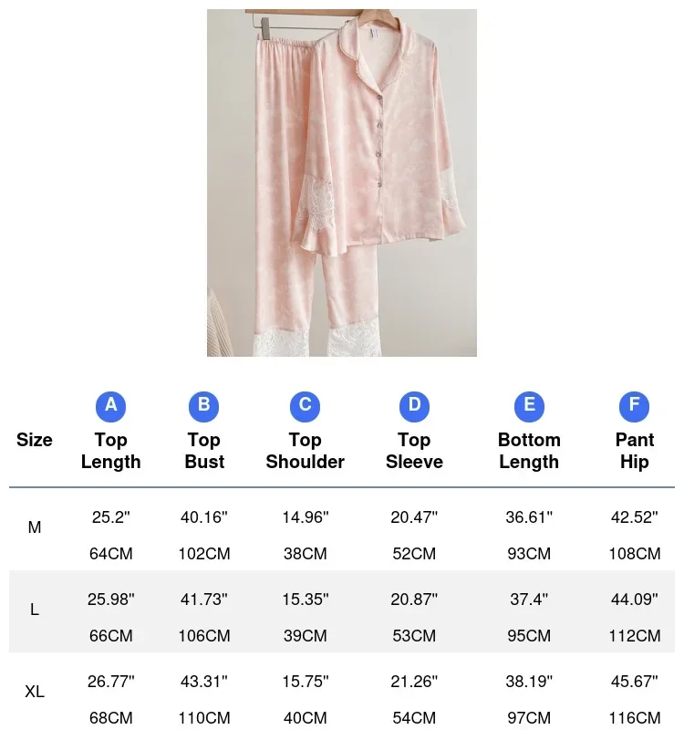 طقم بيجامة نسائية ازرق دانتيل كم طويل