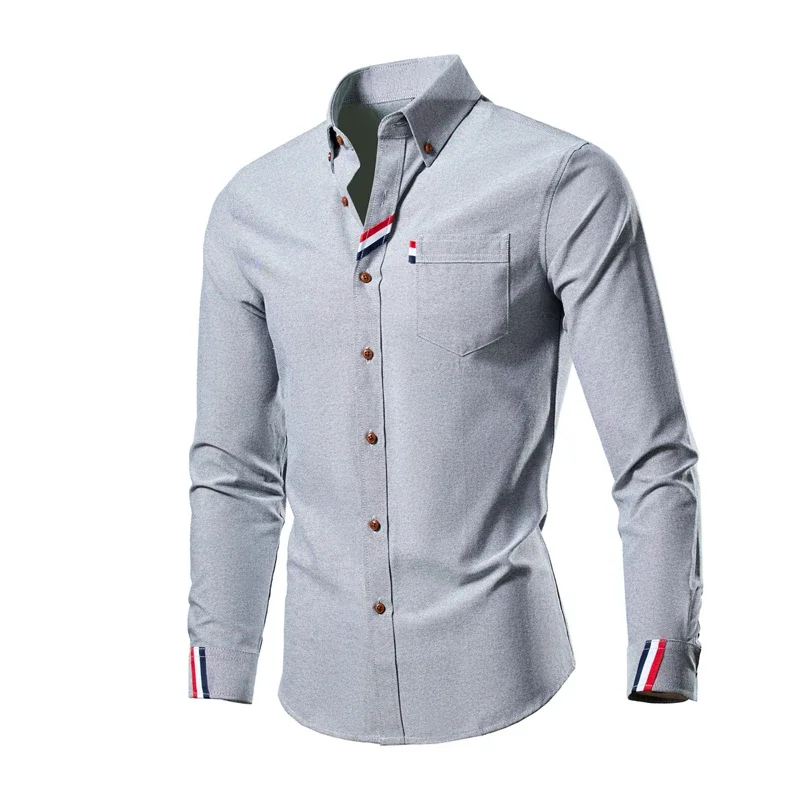 New Fashion Business Shirt For Men Cotton Soft Thin Mens Shirts Slim Fit Luxury Long Sleeve Shirt Male Lapels Outwear Streetwear