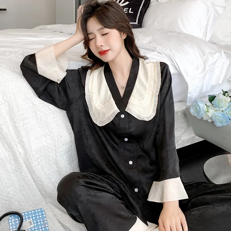 SXTHAENOO Big Size Homewear Cozy Plus Sleepwear Sexy Bow Princess Pajamas Set Full-Sleeve T-shirt Long Pants 2Piece/Set Pyjama