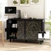 Decorative Sideboard Buffet Cabinet with 4 Doors, Black Accent Storage Cabinet with Carved Flower Pattern, Wood Credenz 5