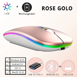LED Backlit Wireless Rechargeable Bluetooth Mouse with Type - C Adapter (Rose Gold)