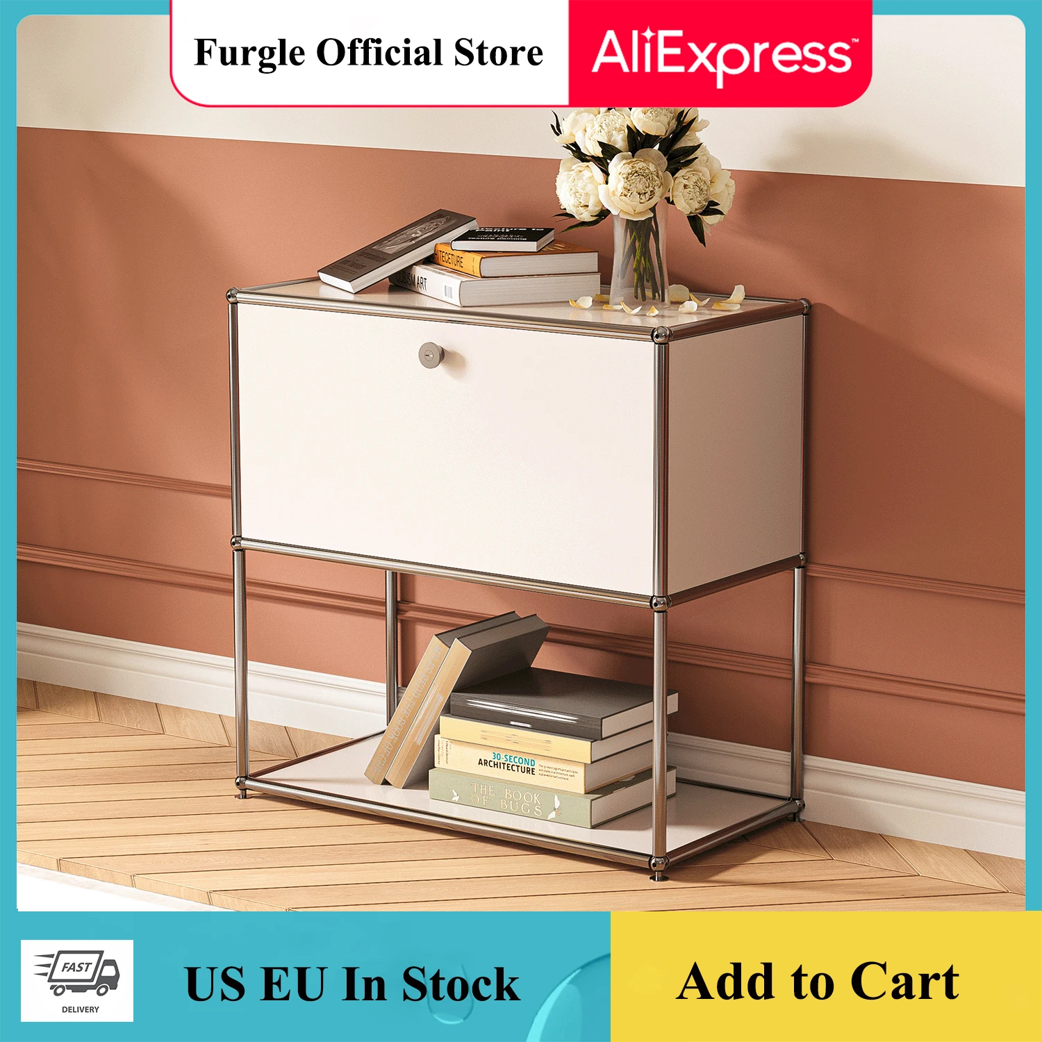 Storage Cabinet With Drawers Middle Multi-function Stainless Steel Structure with Door for Living Room Furniture Haller -No Keys