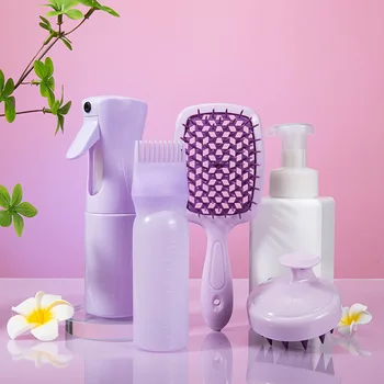 4Pcs/set Pink Silicone Scalp Massage Comb Detangling Hair Brush Hairdressing Hair Dye Applicator Bottle Salon Styling Tools