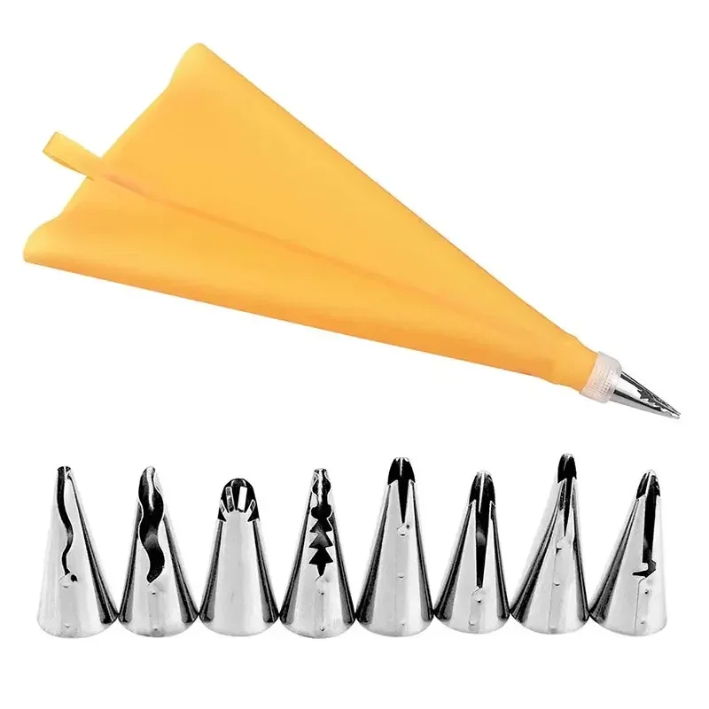 Piping Tips with 1 Coupler Silicone Pastry Piping Bag Stainless Steel Ruffle Nozzles Icing Tips Set 10pcs