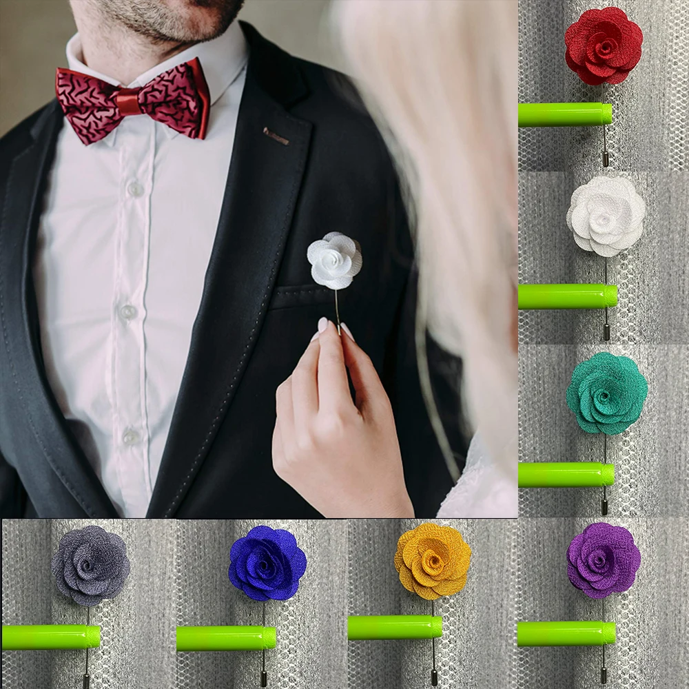 Handmade Brooches Floral Lapel Pin for Men Suit Long Neddle Fabric Flower Pins for Wedding Prom Women's Clothing Accessories