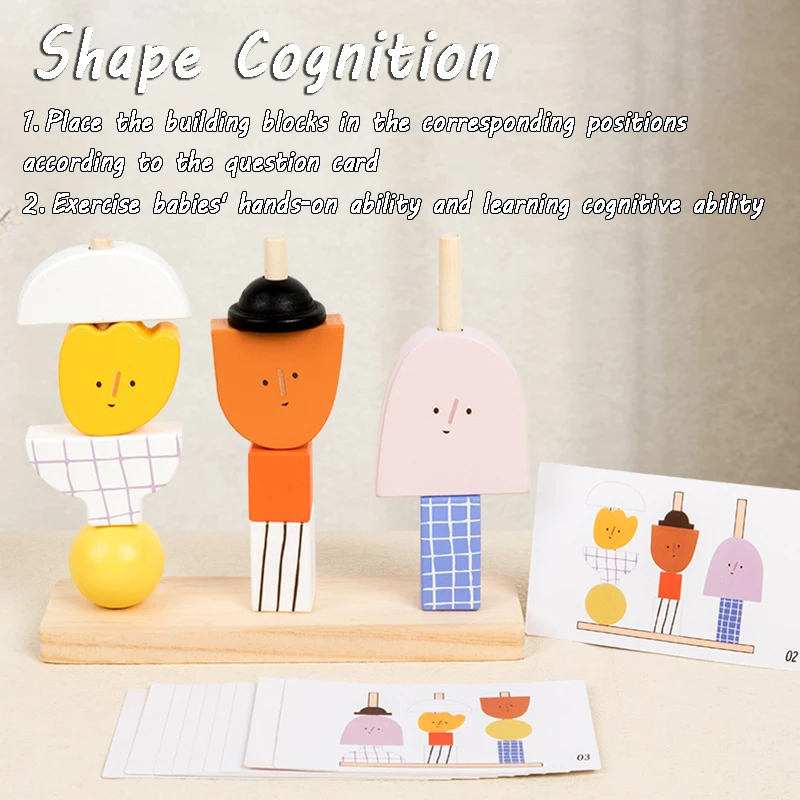 Baby Block Stacking Matching Puzzle Game Montessori Toys Shape Cognition Thinking Logical Creative Educational Toys for Tooddler 4