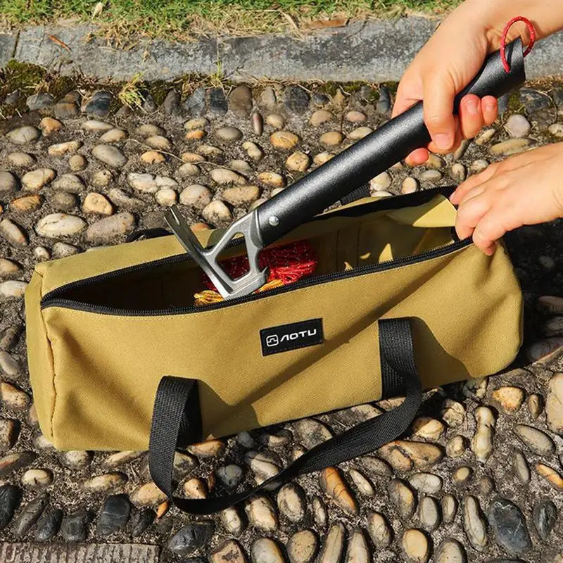 Outdoor Camping Tent Stake Bag Canvas Double Layer Camping Tent Peg Nail Storage Bag Tent Accessories Ground Nail Storage Bag