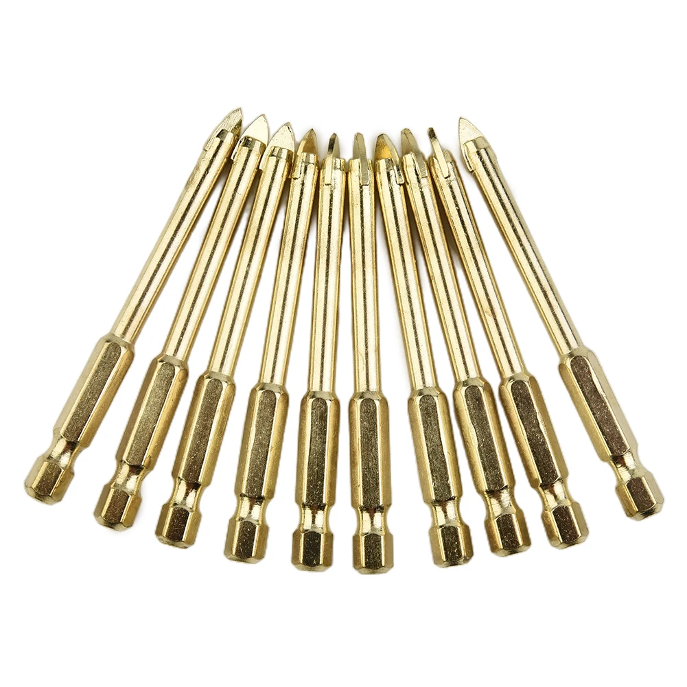 10pcs 6mm Titanium Superhard Alloy Ceramic Tile Glass Drill Bits Spear Head Hexagon Flat Drill Power Tool Cement Wall Drill Bit