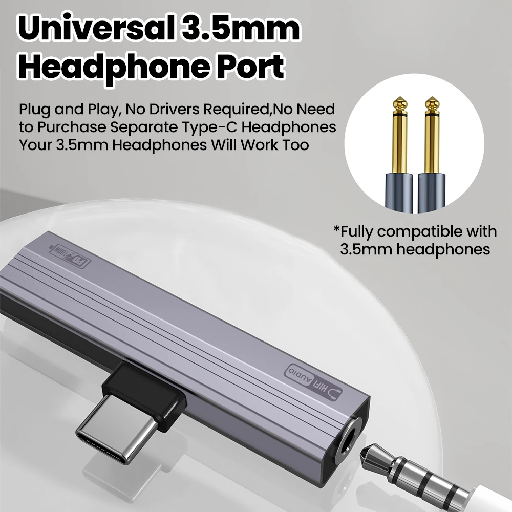 Universal USB-C to 3.5mm Audio and Charging Adapter – 2-in-1 10W/100W Fast Charge & Audio Converter