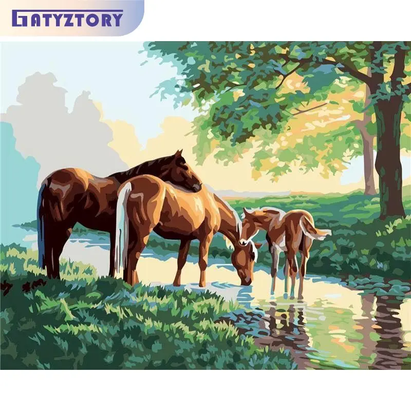 

GATYZTORY Modern Painting By Numbers Horses Drawing With Numbers Home Decors Wall Decors Unique Gift For Beginner Artwork