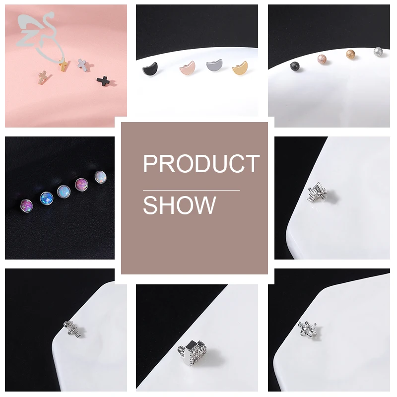 Body Piercing Kit ZS 9-29Pcs/Lot Micro Dermal Piercing Set 316L Stainless Steel CZ Crystal Dermal Anchor Surface Piercings Heart Moon Rings